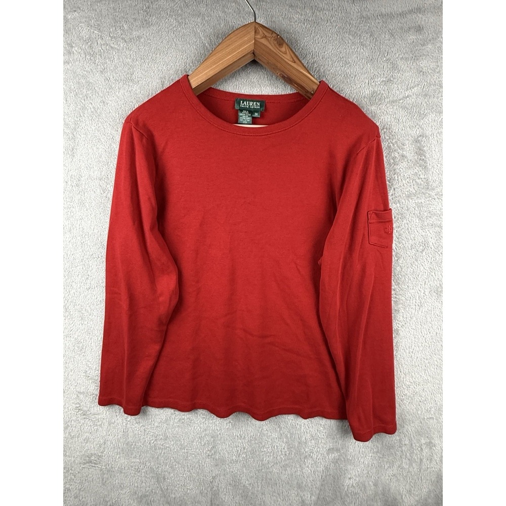 Lauren Ralph Lauren Shirt Womens 2X Plus Red Cotton L/S‎ Classic Basic Casual